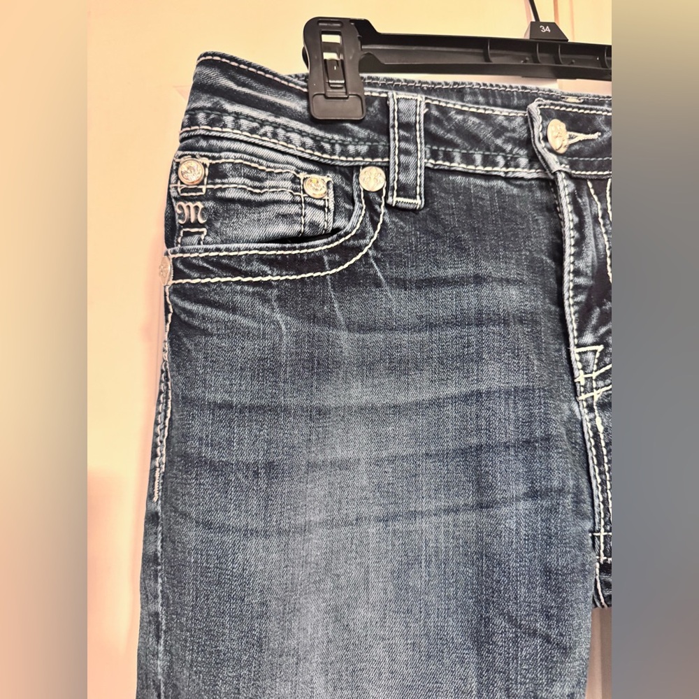 Miss Me Fleur De Lis Bootcut Jeans Med Wash Rhinestone Pockets 30 - Picture 5 of 11